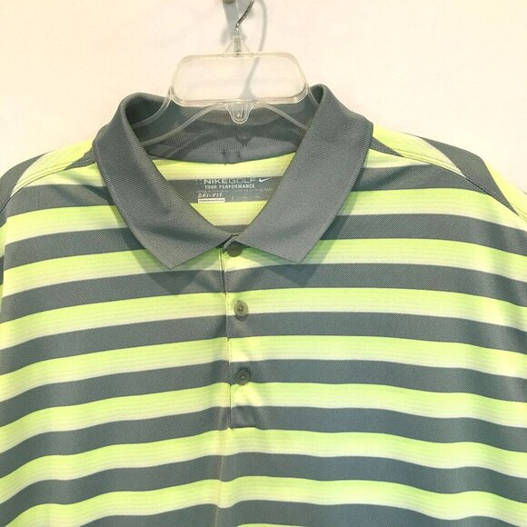 Nike Dri-Fit  Men's 3-Button Striped Golf Polo Shirt Size XXL in Gray and Neon - Picture 2 of 15
